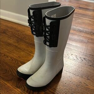 Women's White and Black Sperry Rain Boots